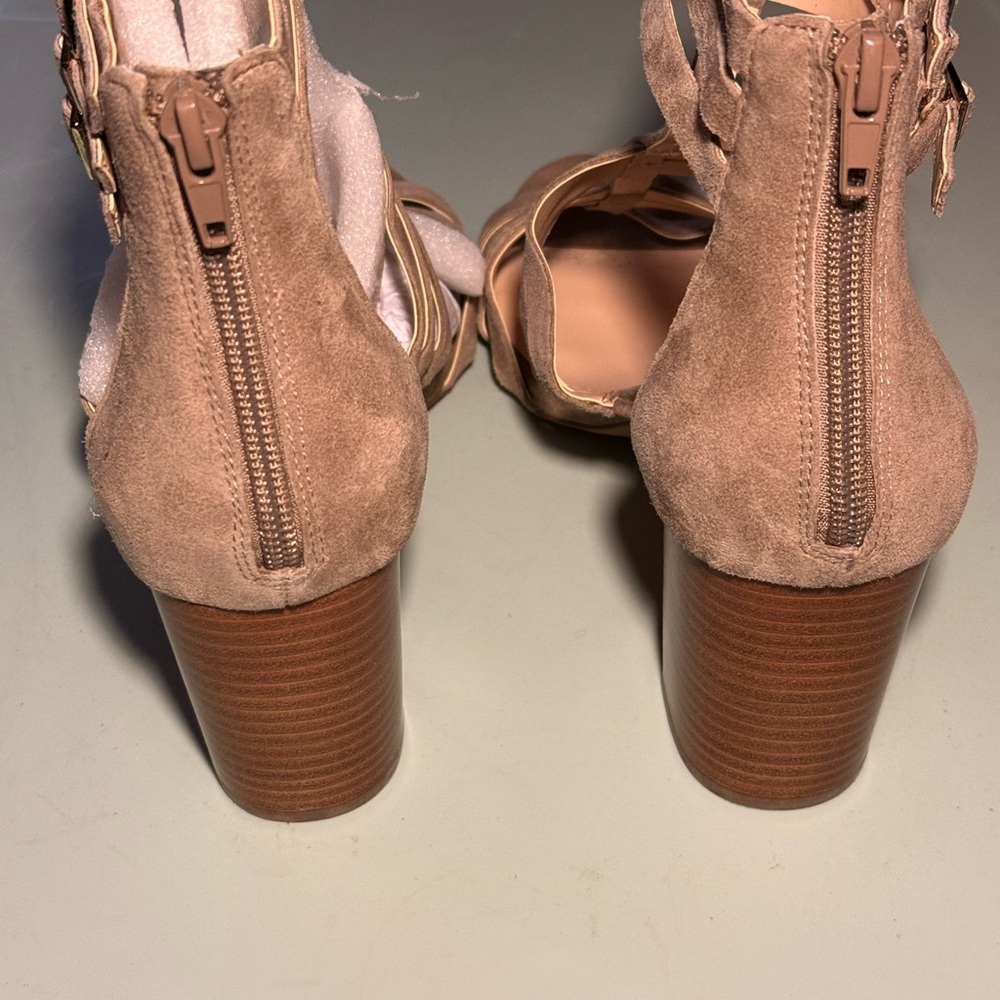 Sole Society Taupe Strappy Block Heel Sandals - Picture 4 of 9